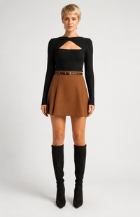Camille Faux Wool Skirt – Chocolate