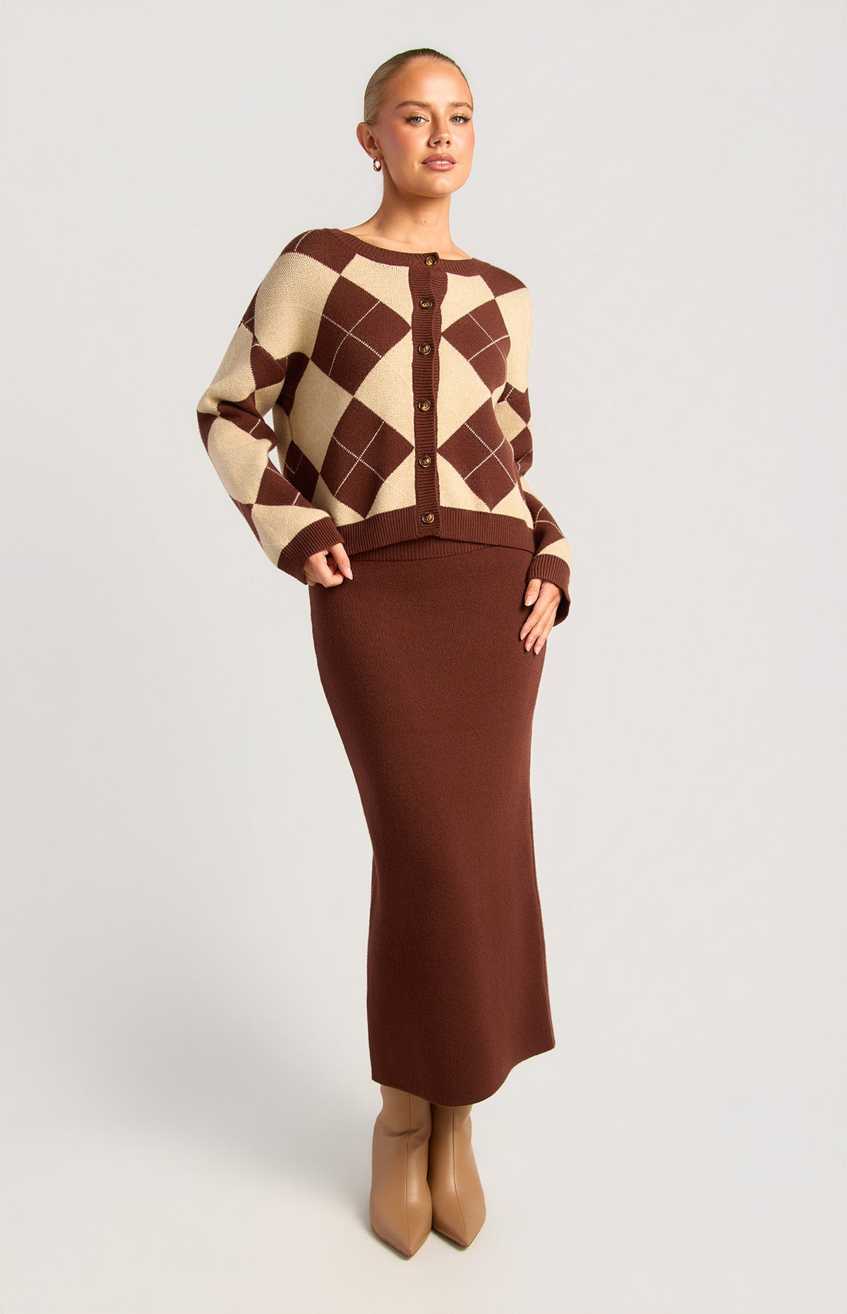 Mocha Argyle Knitted