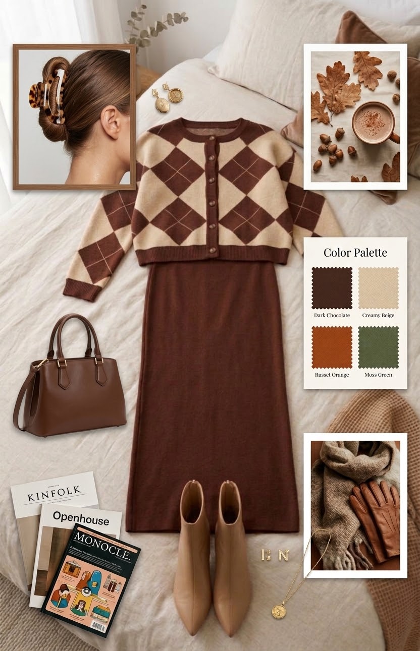 Mocha Argyle Knitted