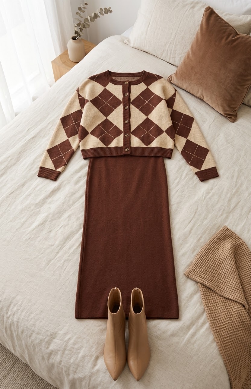 Mocha Argyle Knitted