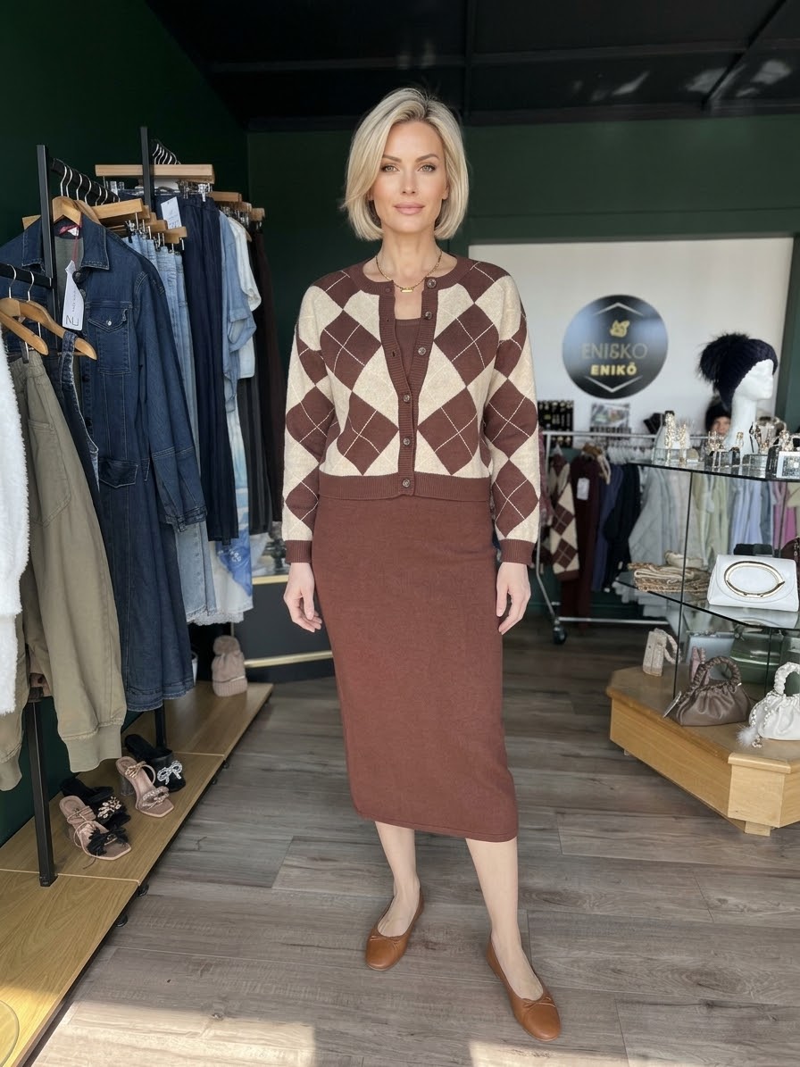 Mocha Argyle Knitted