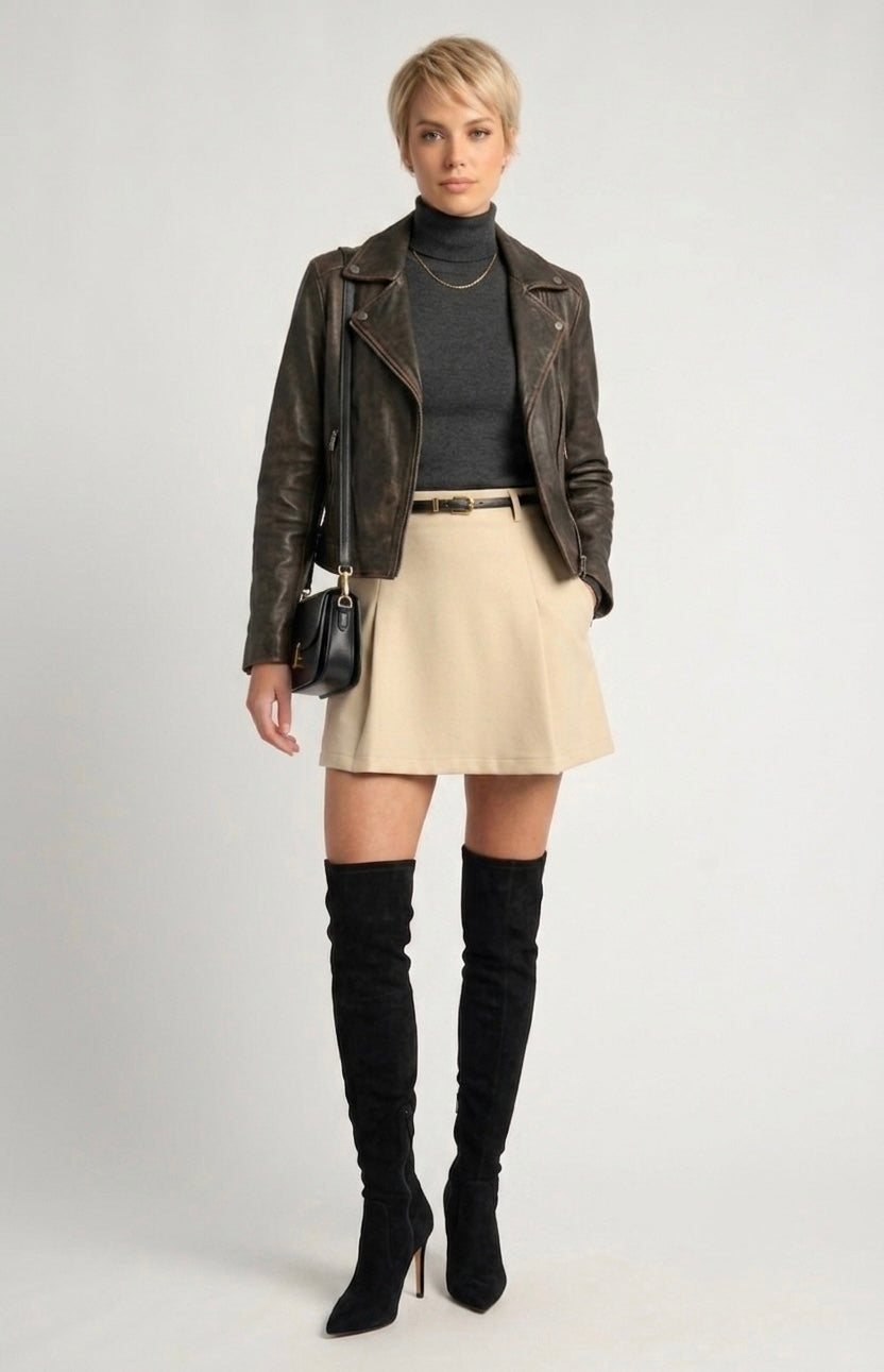 Camille Faux Wool Skirt – Cream