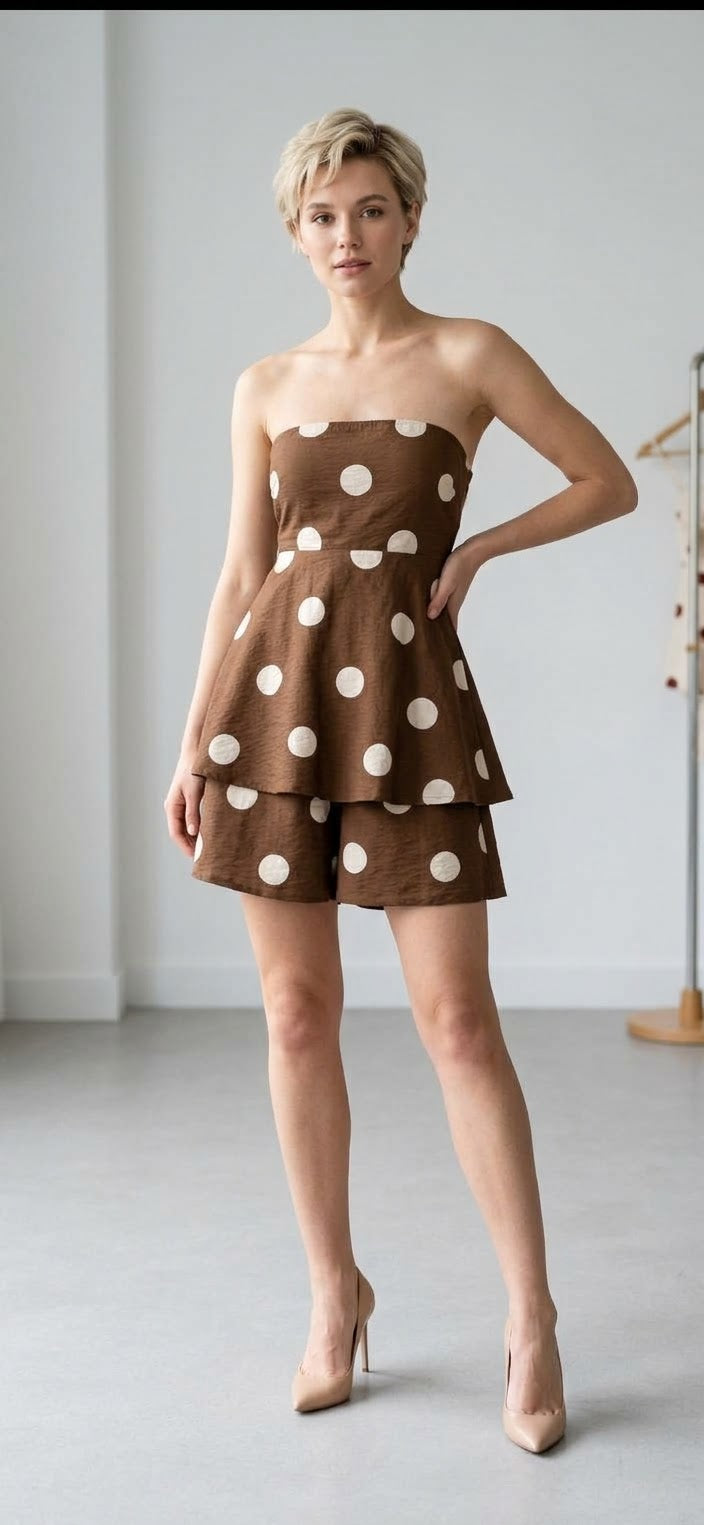 Colette Chocolate Polka Dot Playsuit