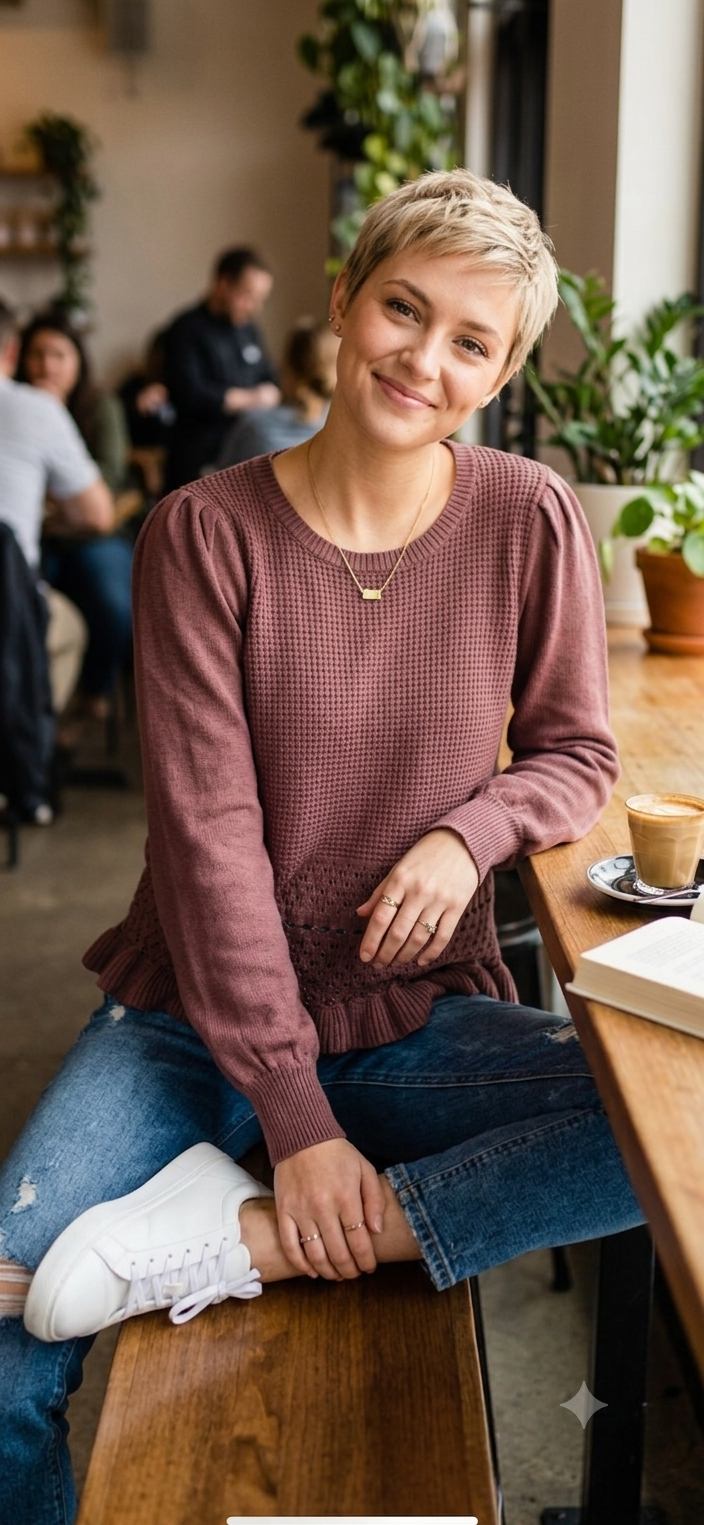 Pointelle Frill Hem Knit Jumper
