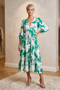 Emerald Bloom Midi Dress