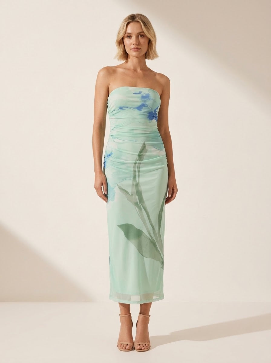 Marina Aqua Strapless Dress